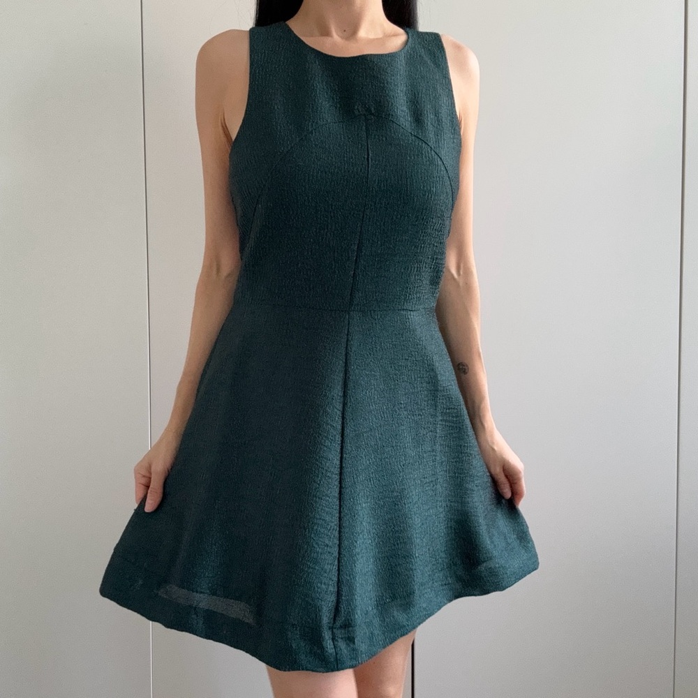 H&M forest green textured A line mini dress sz 2